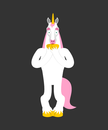 Unicorn scared OMG. Magic horse Oh my God emoji. Frightened Fairy Beast. Vector illustrationのイラスト素材