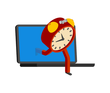 Laptop and alarm clock. Clock go Offline. Concept stop online. Escape from internetのイラスト素材