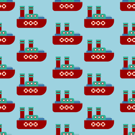 Steamship pattern seamless  cartoon style . Ship background. Vector Baby Fabric Textureのイラスト素材