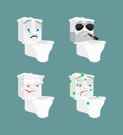 Toilet bowl emoji set 1. lavatory Sick and sad. Bandaged and brutal. toilet Collection of situationsのイラスト素材