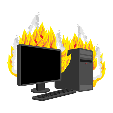 Computer Fire isolated. burning Computer. data processor Vectorのイラスト素材