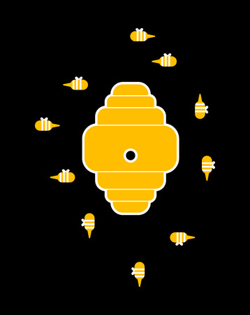 Beehive and bees. Home for bee cartoon style