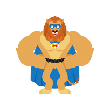 Lion superhero. Super Wild animal in mask and raincoat. Strong Beastのイラスト素材