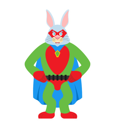 Rabbit superhero. Super Hare in mask and raincoat. Strong bunnyのイラスト素材