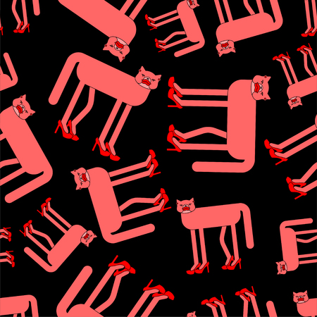Cat in high heels pattern seamless. Pet in female shoes background. Fashionable animal textureのイラスト素材