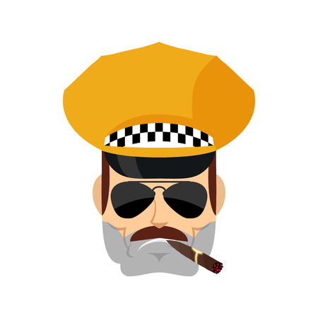 Taxi driver Cool serious avatar of emotions. Cabbie smoking cigar emoji. Cabdriver strict. Vector illustrationのイラスト素材