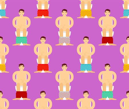 Man on toilet pattern seamless. Guy poop background. vector textureのイラスト素材
