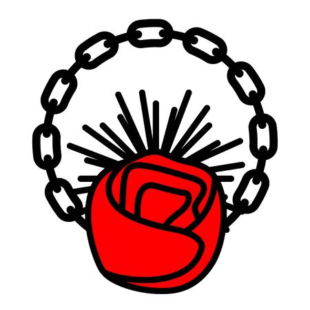 Round frame made of chain and rose. Tattoo vector illustrationのイラスト素材