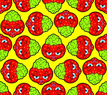 Strawberrie with lips pattern seamless. Glamorous berry background. vector textureのイラスト素材