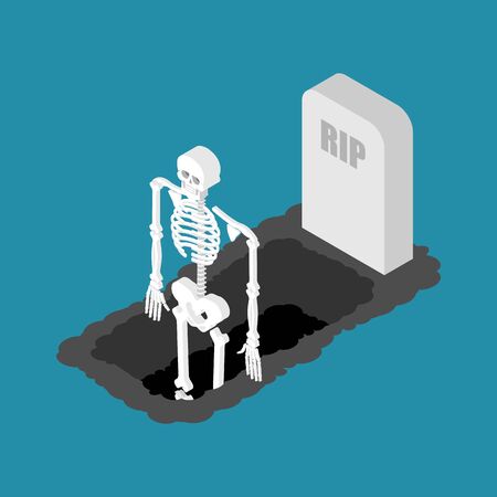 Skeleton stand up from grave. Death vector illustrationのイラスト素材