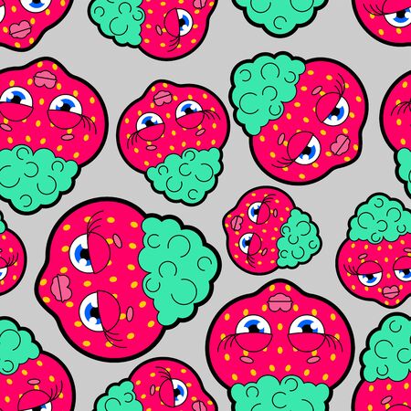 Strawberrie with lips pattern seamless. Glamorous berry background. vector textureのイラスト素材
