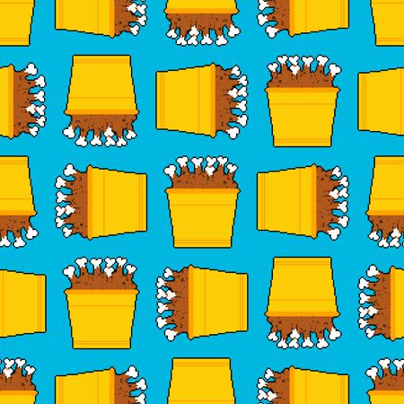 Bucket of fried chicken legs pixel art pattern seamless. 8 bit vector backgroundのイラスト素材