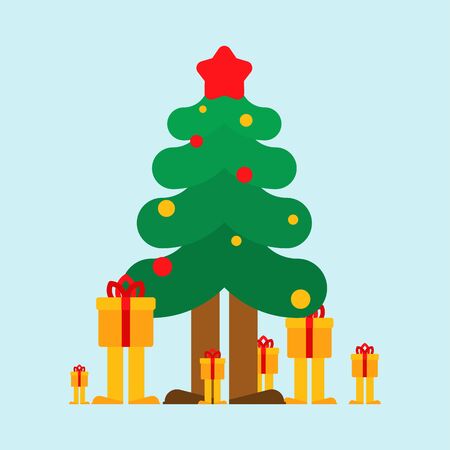 Christmas tree and gifts cartoon. Xmas and New Year のイラスト素材