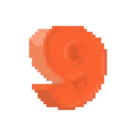 9 number pixel art. cartoon font. 8 bit Nine numeral Children alphabet. Pixelate vector illustration