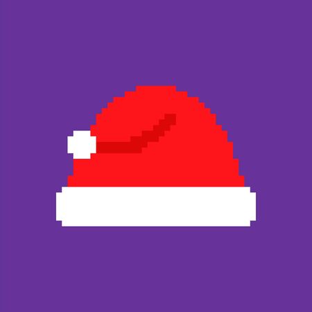Santa hat pixel art. Red cap 8 bit. Xmas Pixelate vector illustrationのイラスト素材