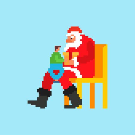 Santa and child pixel art. 8 bit Xmas. Pixelate New Year  のイラスト素材