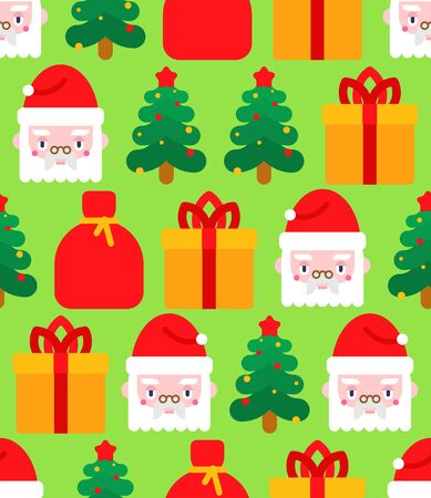 Christmas pattern seamless. Santa and elf. Christmas tree and gift. New Year background. Xmas textureのイラスト素材