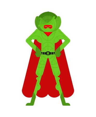 Cabbage superhero. Super Vegetable in mask and raincoat. Strong cartoon foodのイラスト素材