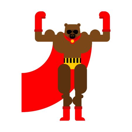 Bear superhero. Super beast in mask and raincoat. Strong Grizzlyのイラスト素材