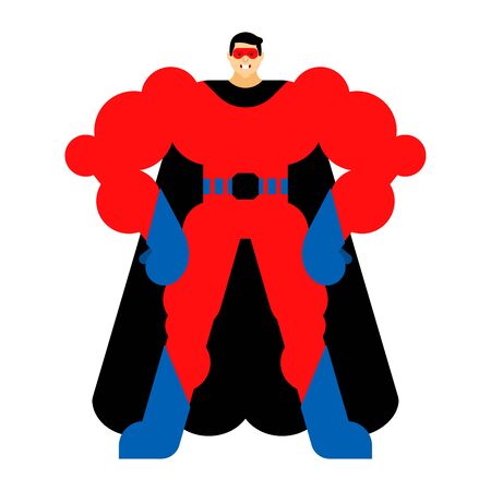 Superhero cartoon isolated. Super guy in mask and raincoat. Strong manのイラスト素材
