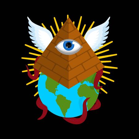 Illuminati conspiracy theory. Pyramid with an eye. All-seeing eye. Symbol of world government. sacred signのイラスト素材