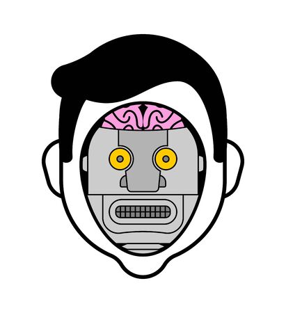 Artificial Intelligence. Man robot head. face of cyborg.のイラスト素材