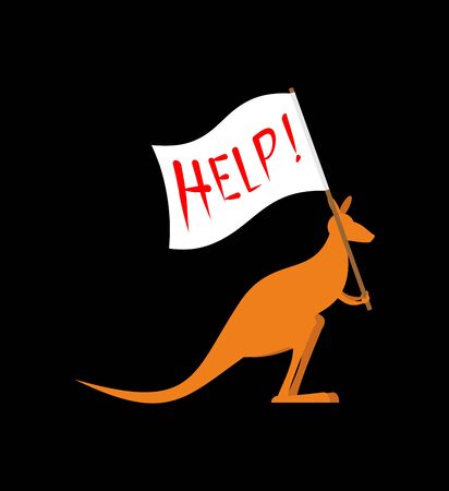 Kangaroo with poster -Help. Fire in Australia. vector illustrationのイラスト素材