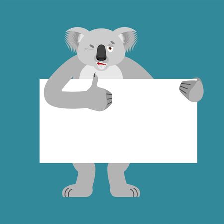 Koala holding banner blank. koala bear and white blank. Beast thumb up and winks joyful emotion. place for text. Vector illustrationのイラスト素材