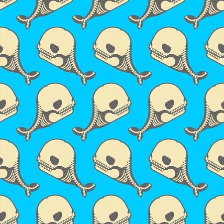 Whale skeleton pattern seamless cartoon. skull silhouette underwater animal background. Baby fabric texture. vector ornamentのイラスト素材