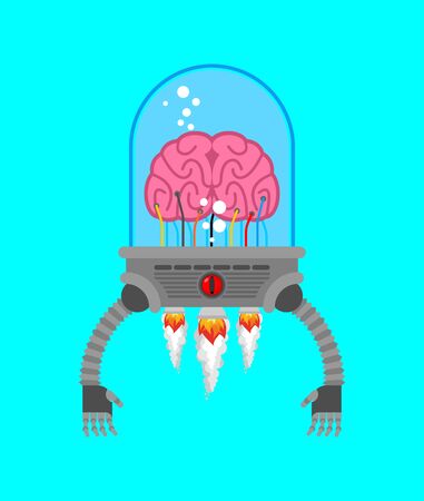 Brain with robot hands. Artificial intelligence with human organs. Technology of the future. Brain cyborg with iron hands. Robotic intelligenceのイラスト素材