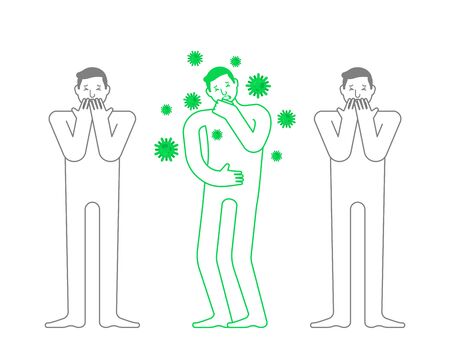 coronavirus 2019-nCoV epidemic. Panic. Man sneezes and people are afraidのイラスト素材