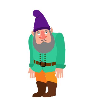 Garden gnome sad. dwarf sorrowful, dull. Vector illustrationのイラスト素材