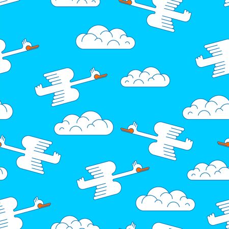 White goose flying pattern seamless. ducks bird of passage background. vector ornament. Baby fabric textureのイラスト素材