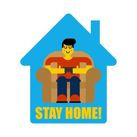 Stay at home. Gamer playing at home. Coronavirus isolation mode. Quarantine from the virus. Pandemic.のイラスト素材