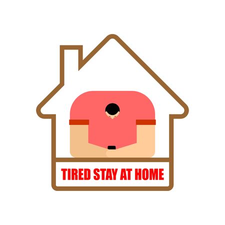 Stay at home. Man inside house. Coronavirus isolation mode. Quarantine from the virus. Pandemic.のイラスト素材