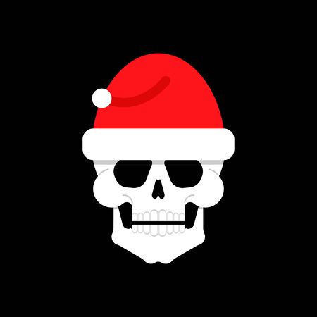 Skull in santa hat. Santa Claus skeleton headのイラスト素材