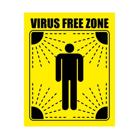 Disinfection area sticker. Virus Exclusion Zone. Clean Room yellow Sticker. Coronavirus epidemic in world. Outbreak Covid-19 Pandemic. World disasterのイラスト素材