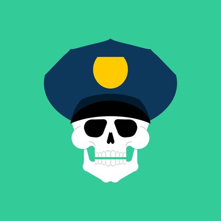 Skull in police hat. Policeman skeleton headのイラスト素材