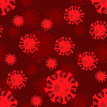 Coronavirus pixel art pattern seamless. 8 bit virus background. Global epidemic disease 2019-nCoV ornament virus. Pixelate Pandemic concept textureのイラスト素材