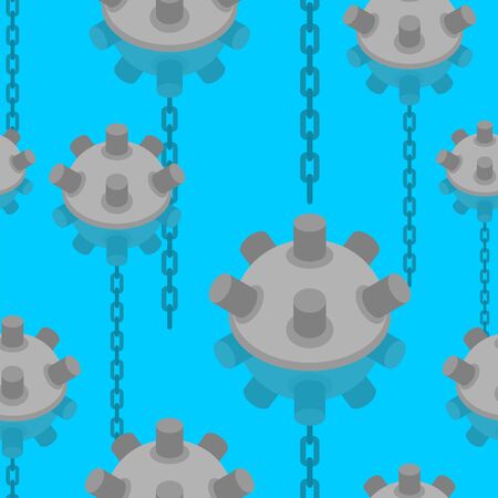Naval mine pattern seamless. Underwater bomb background. vector textureのイラスト素材