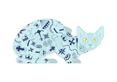 Sphynx cat with tattoo. Pet bully and criminal. Bad boy animalのイラスト素材