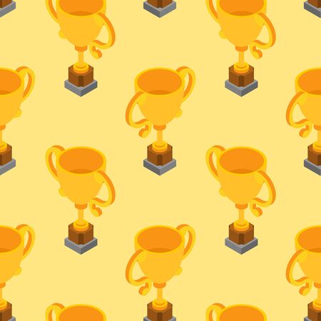 Gold cup pattern seamless. Golden goblet background. Achievement reward. vector textureのイラスト素材