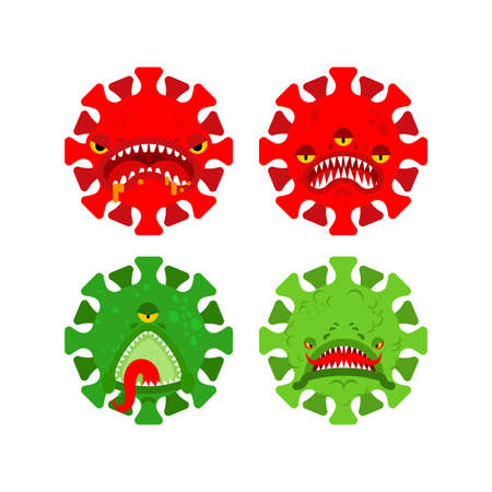 Coronavirus Monster set. Covid19 virus cartoon. Virus angry character pandemic