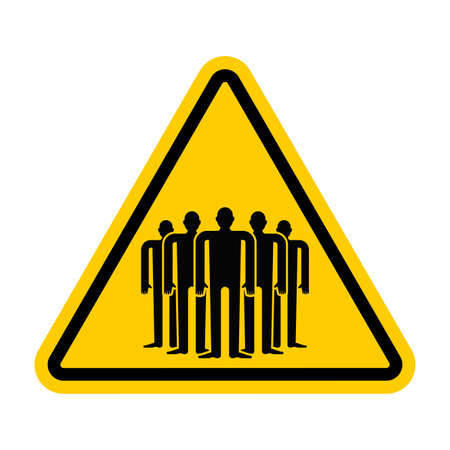 Attention Crowd. Forbidden sign for quarantine COVID-19. Caution crowd of people. no gather together. Red triangle yellow sign. Quarantine symbolのイラスト素材