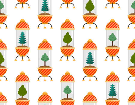 Tree in Glass Bell pattern seamless. Nature conservation concept background. Laboratory jar and wood. Protecting nature in futureのイラスト素材