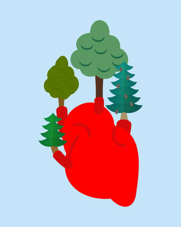 Trees grow from Anatomical Heart. Concept to protect natureのイラスト素材