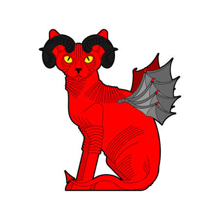 Demon cat. Red cat with devil horns. pet animal satanのイラスト素材