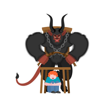 Krampus Christmas devil. Evil demon. Punishes naughty children. Horned monster for new year and christmasのイラスト素材