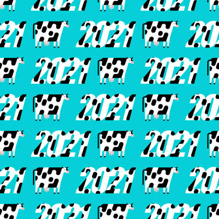 2021 cow pattern seamless. New year symbol of bull backgroundのイラスト素材