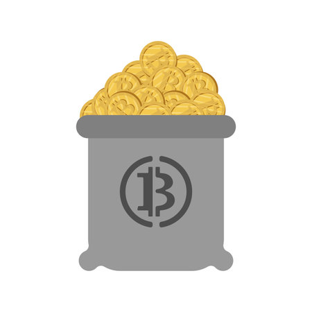 Bag of bitcoins. full bag of cryptocurrency. 21st Century Digital Treasureのイラスト素材